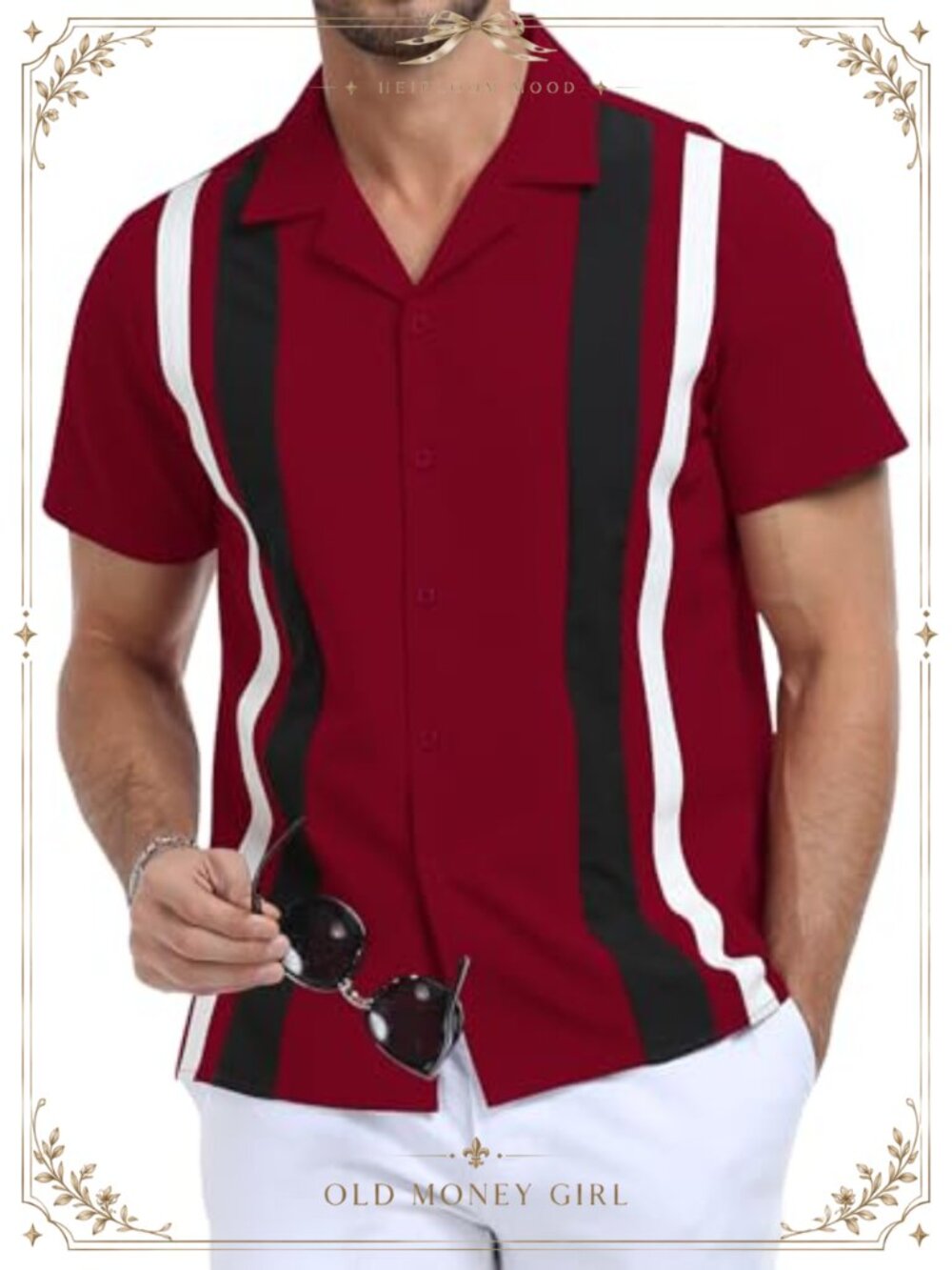 Men's Vintage Short Sleeve Button Down Bowling Shirt Regular Fit Summer Casual